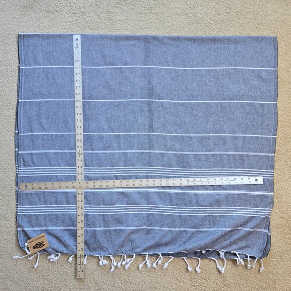 NWT Creme de la Creme Oversized Fringed Scarf Wrap Navy White Linen Cotton - Picture 3 of 8